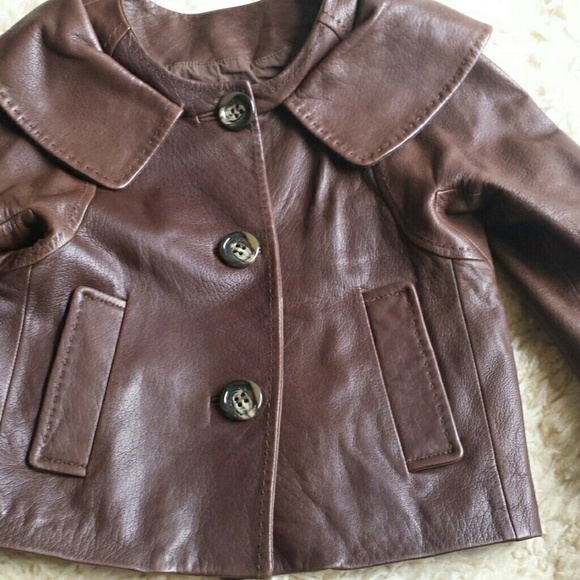 BcbgMaxazria Brown leather jacket cropped soft buttons elegant classic size XS - Picture 4 of 13